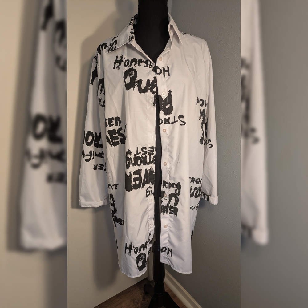 Spoon Jeans White Shirt with Black Print